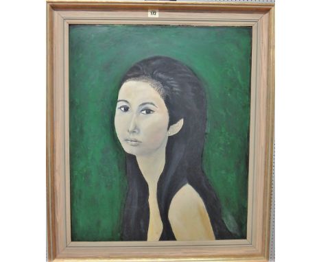 A 20th century portrait of an Oriental girl, oil on board, 66cm x 54cm.
