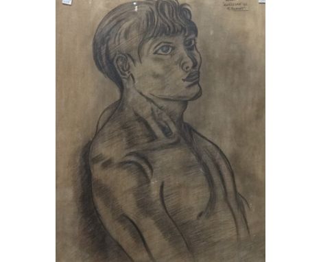 Attributed to Rudolf Bonnet (1895-1978), Portrait of a young man: Wasan, Hakassar, 46, charcoal, bears a signature, inscripti