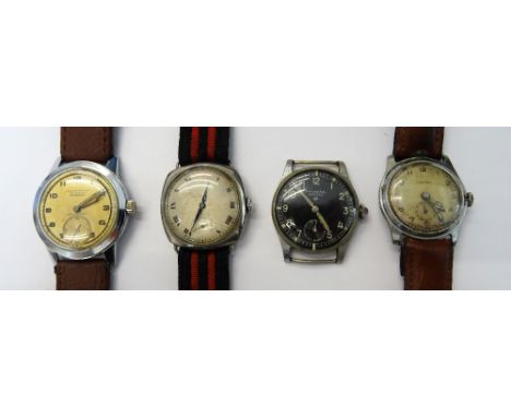 A Universal, Geneve steel backed and chrome plated metal fronted wristwatch, the signed black dial with Arabic numerals, a Lo