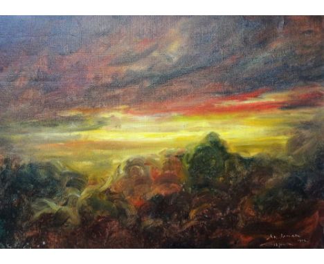 Armand R. Jamar (1870-1946), Sunset landscape, oil on canvas, signed and dated 1942, 53.5cm x 73cm.