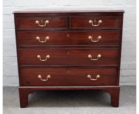 A George III mahogany chest of two short and three long graduated drawers on bracket feet, 92cm wide x 87cm high. 