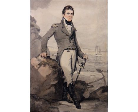 T. M. Wells (early 19th century), Portrait of a Naval Officer, watercolour, signed and dated Sept 1817, unframed, 36.5cm x 26