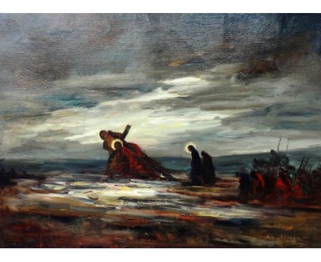 Armand R. Jamar (1870-1946), Christ falling under the weight of the cross, oil on canvas, signed and dated 1941, 53cm x 73.5c