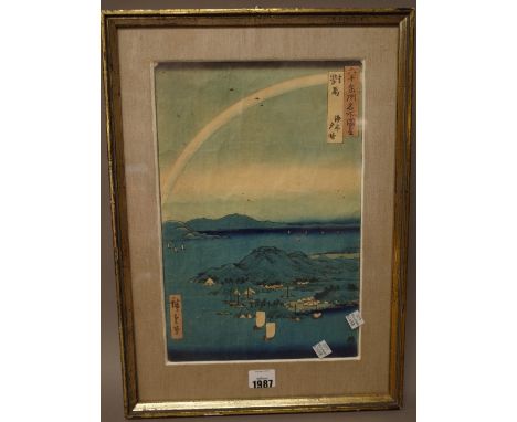 Utagawa Hiroshige ( 1797-1858); a woodblock print, `Clear Evening on the Sea in Tsushima Province' from the series, Pictures 