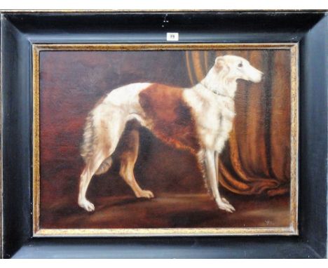 T** S** (20th century), Portrait of a Borzoi, oil on canvas, signed with initials, 49cm x 69cm.
