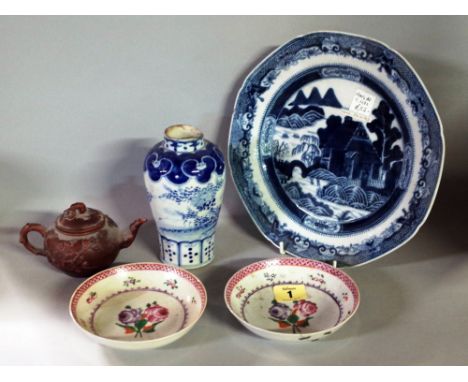 Asian ceramics, mostly Chinese porcelain, 18th and 19th century including; tea bowls, saucers, plates, commode, and Japanese 