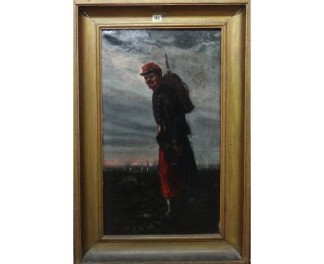 French School (19th century), Portrait of an infantryman, oil on canvas, 74cm x 42cm.