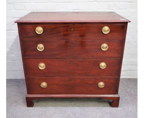 A George III mahogany chest with four long graduated drawers on bracket feet, 94cm wide x 89cm high. 