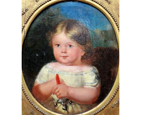 English School (19th century), Portrait of a child, oil on canvas, oval, 28.5cm x 24cm.