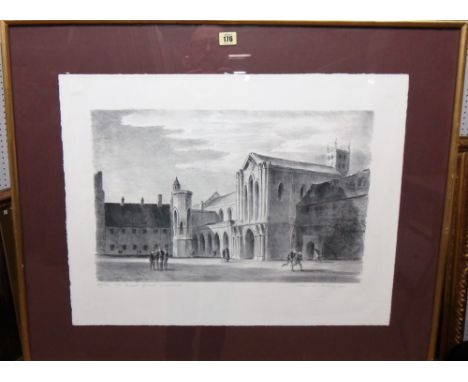 Edward Ardizzone (1900-1979), The School Quad, Downside, lithograph, signed and inscribed in pencil, 34.5cm x 53.5cm.