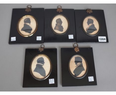 In the manner of 'Mires & field', gilt highlight silhouette portrait miniature and four others. (5) 