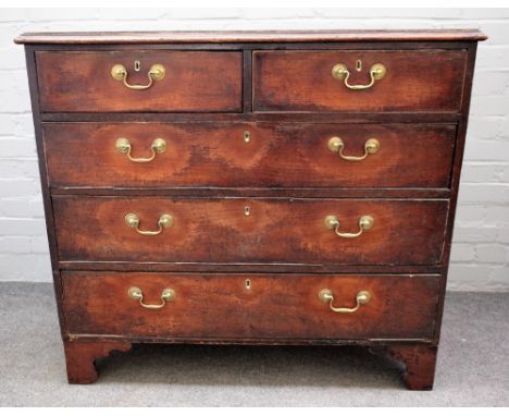 A mid-18th century mahogany chest with two short and three long graduated drawers on bracket feet, 104cm wide x 94cm high. 