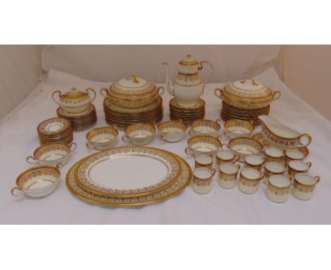 Aynsley dinner and coffee service with gilded floral decoration to include plates, bowls, cups, saucers, serving dishes, meat