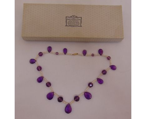 A Victorian amethyst and seed pearl necklace