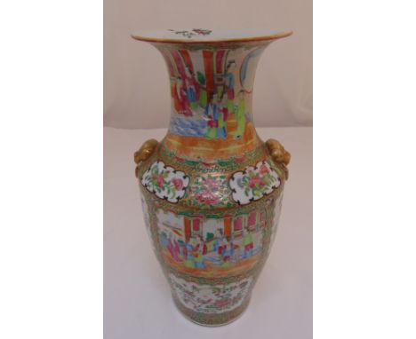 A Chinese famile verte baluster vase decorated with figures in a architectural setting, 44cm (h)