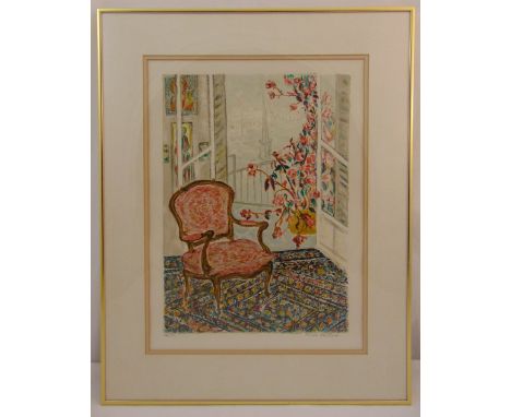 Rene Halpern framed and glazed limited edition polychromatic lithographic print of an interior scene 48/150, signed bottom ri