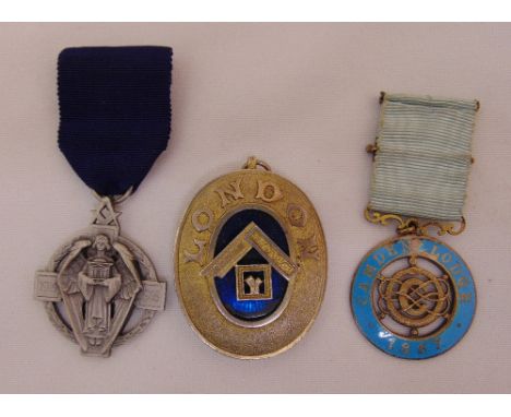 Three hallmarked silver and enamel Masonic jewels