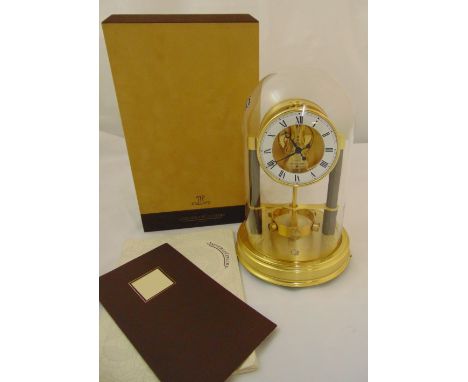 Jaeger LeCoultre 150th anniversary Atmos, limited edition of 3000 in 1983, retro-style, gilded brass, enamel dial with Roman 