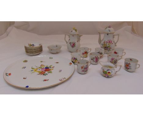 Herend coffee set decorated with fruits and flower to include cups, saucers, a coffee pot, hot chocolate pot and a tray (19)