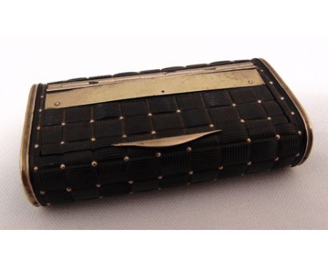 A 19th century rectangular quilted tortoiseshell and gold mounted snuff box with hinged cover
