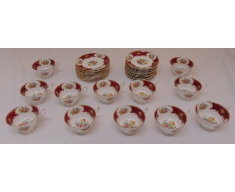 Shelley teaset decorated with flowers to include cups, saucers and plates (36)