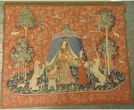 The Taste Medieval Wall reproduction tapestry woven with figures and mythological beasts, 140 x 170cm