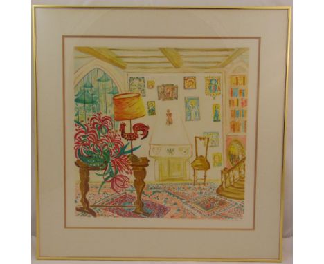 Rene Halpern framed and glazed limited edition polychromatic lithographic print of an interior scene, 11/200, signed bottom r