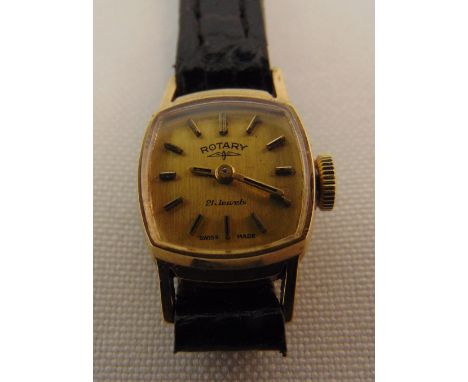 Rotary 9ct gold ladies wristwatch on a replacement leather strap