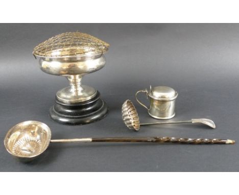 A group of silver and silver plated items comprising a silver rose bowl, Chester 1907, George Nathan & Ridley Hayes, 12.5 by 