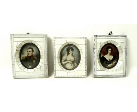 A set of three portrait miniatures, comprising 'Napoleon', signed Delareche, watercolour, 'Lady Lyndhurst', signed Renie, wat