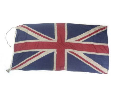 A vintage linen Union flag, complete with toggle and rope for flag pole, circa 1920, 175 by 87cm, together with a further sma