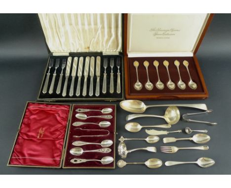 A collection of silver including a George III Old English pattern serving spoon London 1792, Richard Crossley, 29cm, a set of