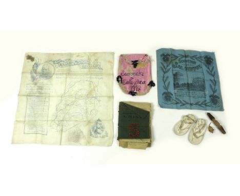 A handkerchief commemorating the Boer Wars, entitled 'The Absent Minded Beggar, with musical score and words surrounding a ma
