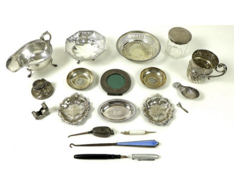 A collection of Victorian and later silver and collectables, including an Edwardian circular silver bonbon dish of pierced an