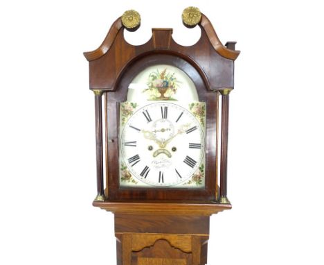 A late 19th century oak and mahogany cased long case clock, painted domed dial signed Bothamley, Boston, floral spandrels, bl