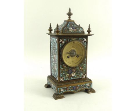 A late 19th century cloisonne 8 day mantel clock, the gilded dial with Arabic numerals, marked Manoah Rhodes and Sons Ltd, Br