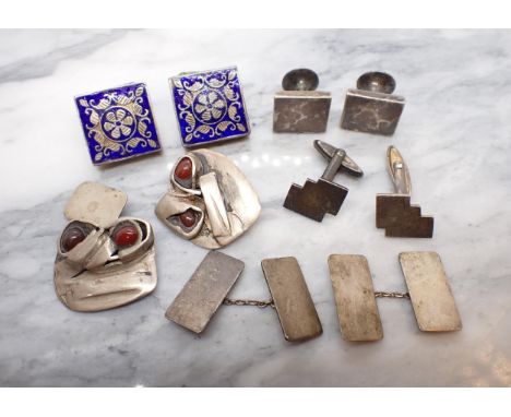 Five pairs of silver and white metal Cufflinks, one pair A/F 