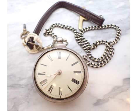 A Victorian silver pair cased Pocket Watch the cream enamel dial with roman numerals, Birmingham 1841, maker JH, case width a