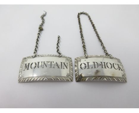 A pair of Georgian silver Labels, Mountain and Old Hock, maker: S. Drinkwater 