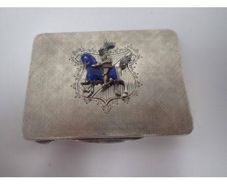 A foreign silver Card Case with applied knight on horseback with blue enamel and marcasite decoration 