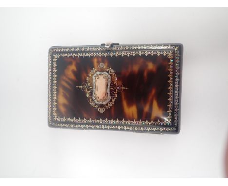 A 19th Century tortoiseshell Card Case with mother-of-pearl and gold inlay 
