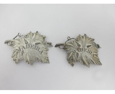 A George IV silver Madeira Label in the form of a vine leaf, London 1828, maker: Charles Rawlings and William Summers, and an