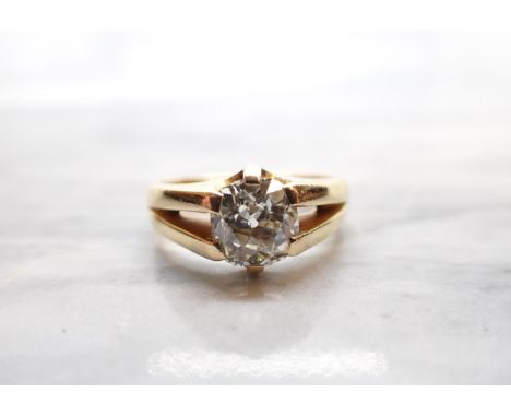 A Diamond single stone Ring claw-set cushion-cut stone, estimated 1.50cts, ring size M, unmarked, untested, approx 6gms 