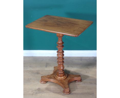 A 19th Century walnut Occasional Table with rectangular top on bobbin turned column and platform base, 2ft W 