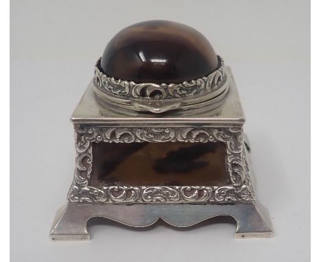 An Edward VII silver and tortoiseshell square Inkwell with domed lid, London 1906 