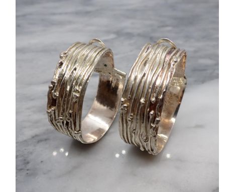 A pair of Jane Watling textured silver hoop Ear Clips, stamped 925 