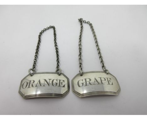 A pair of George III silver octagonal Labels, Grape and Orange, London 1808, maker - probably John Reily 