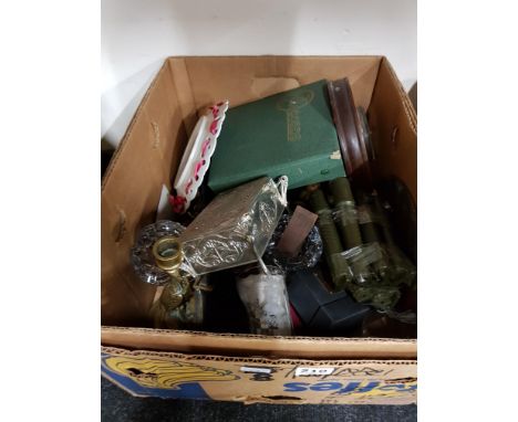 BOX LOT TO INCLUDE BAROMETER, MILITARY TORCHES ETC