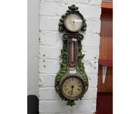 OLD CAST IRON CLOCK/BAROMETER