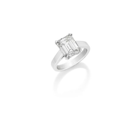 DIAMOND SINGLE-STONE RINGThe step-cut diamond, weighing 3.99 carats, mounted in platinum, partial UK hallmark, ring size L½ F